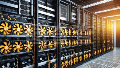 Aerial view of a large mining farm
