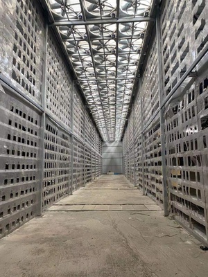 Modern hosted mining farm with rows of GPU rigs under controlled environment
