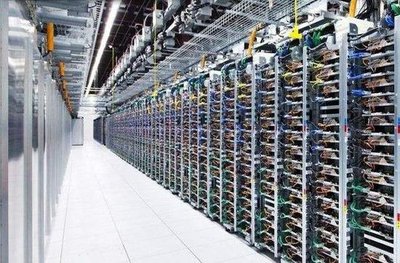 A futuristic mining farm powered by renewable energy sources, showcasing sustainable and efficient operations.